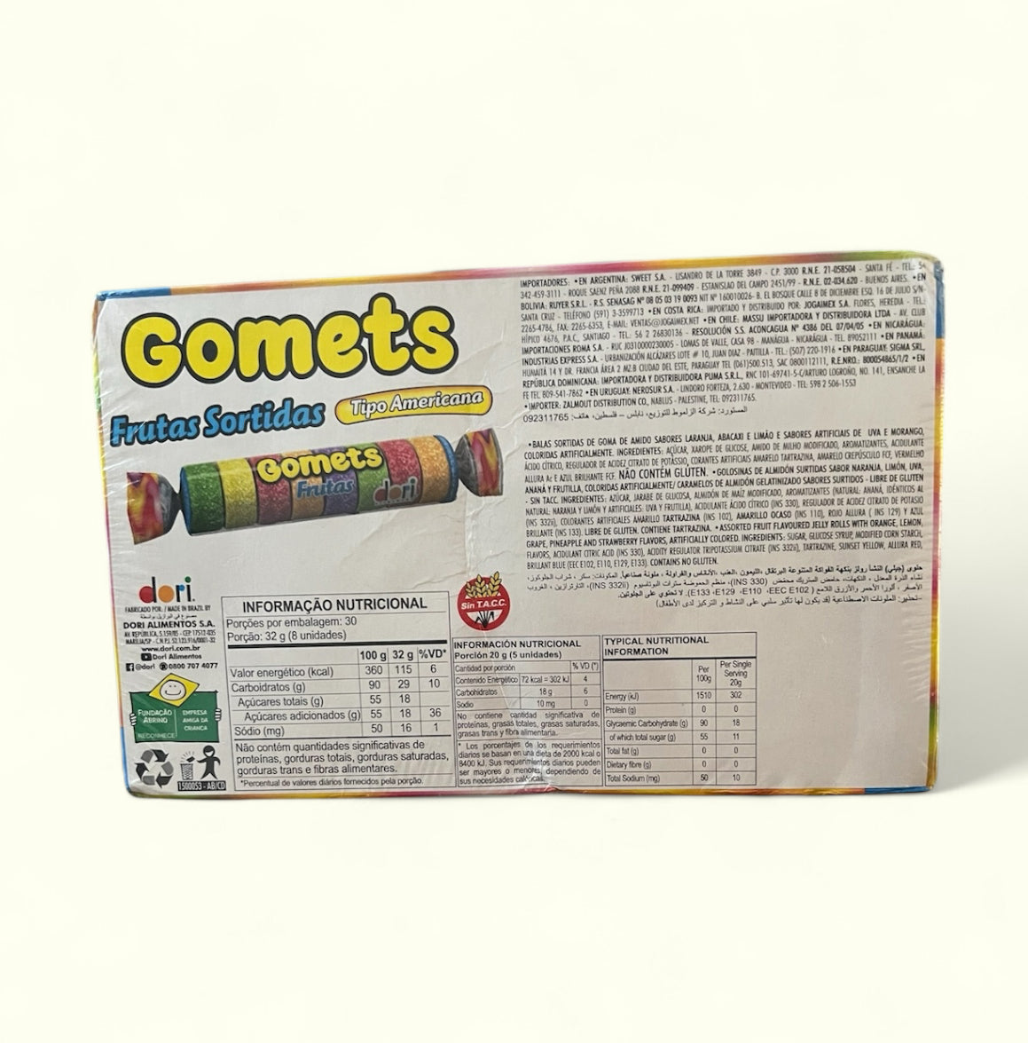 Gomitas con sabores Frutales Gomets, 30 tubos, 960 g. Golosinas con sabor artificial a frutas