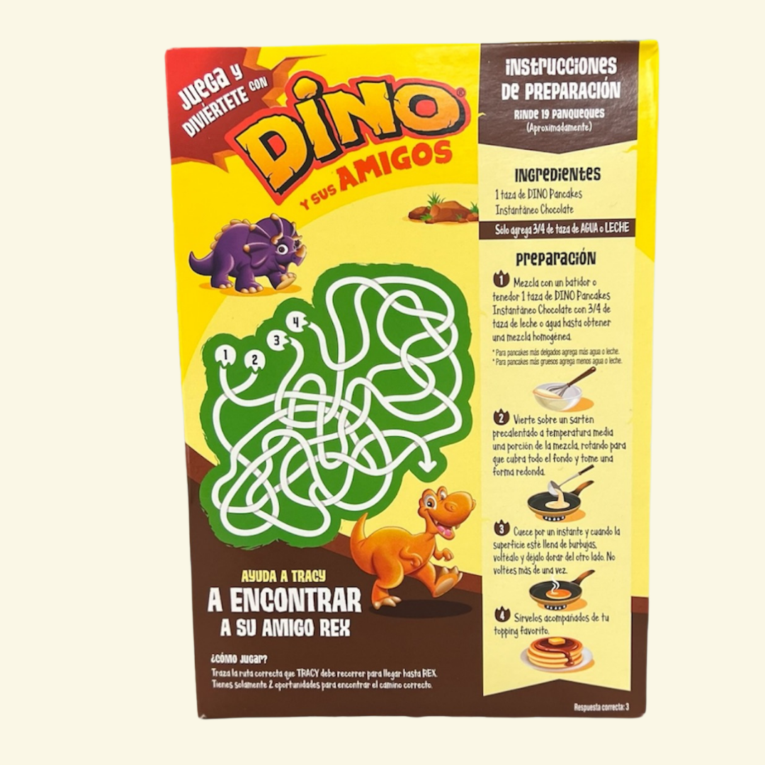 Dino Pancakes sabor a Chocolate, 450g. Mezcla para panqueques instantánea de Chocolate.