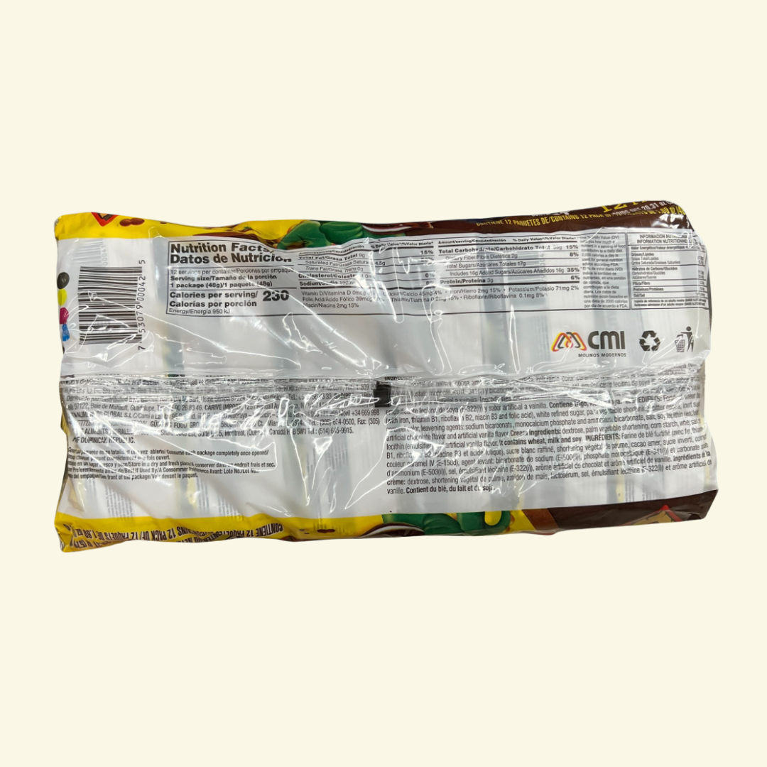 Galletas Dino, 12 Und/Paq, 576 g. Disponible en sus 3 sabores Fresa, Chocolate y vainilla.