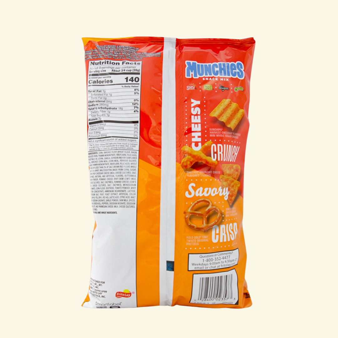 Munchies Cheese Fix, 262 g. Contiene Sun Chips, Rold Gold, Doritos y Cheetos