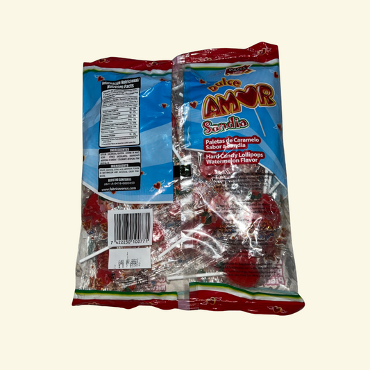 Paleta Dulce Amor Cereza o Sandía, 40 piezas. 480 g. Hard Candy Lollipops Watermelon or Cherry Flavor. 🍒 🍉