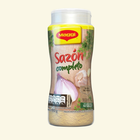 Sazón completo en Polvo Maggi, con ingredientes naturales.