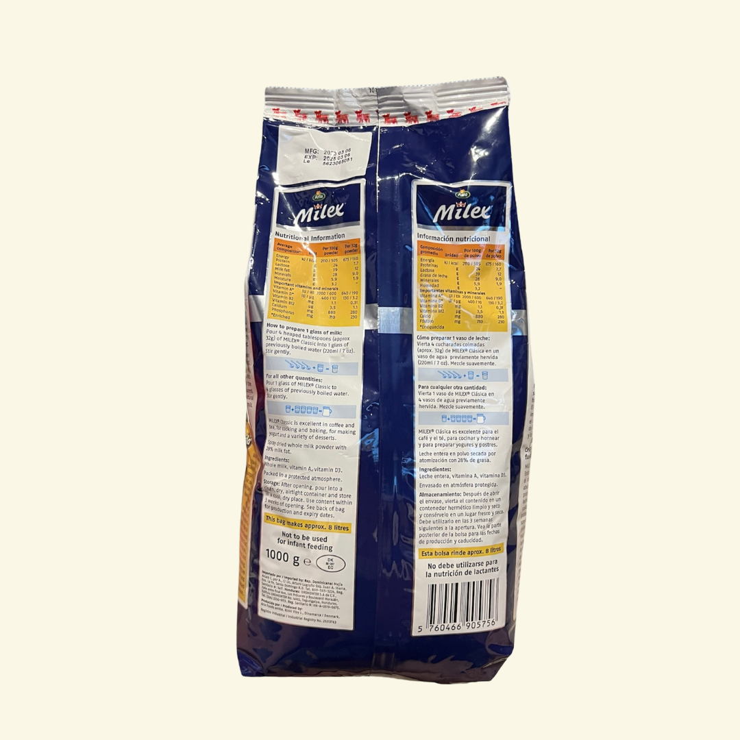 Funda de leche completa en polvo, Milex, 1000 g.