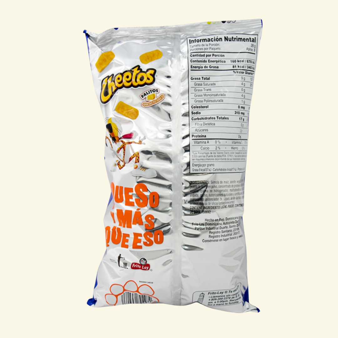 Cheetos sabor a Queso Blanco, 45 g. Picadera en forma de Palito de maíz con sabor a Queso Blanco!