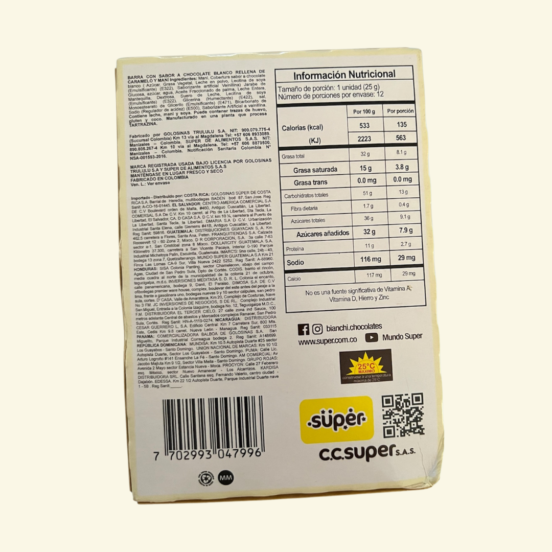 Chocolate Bianchi cubierto con chocolate Blanco, contiene 12 barras! 300 g.
