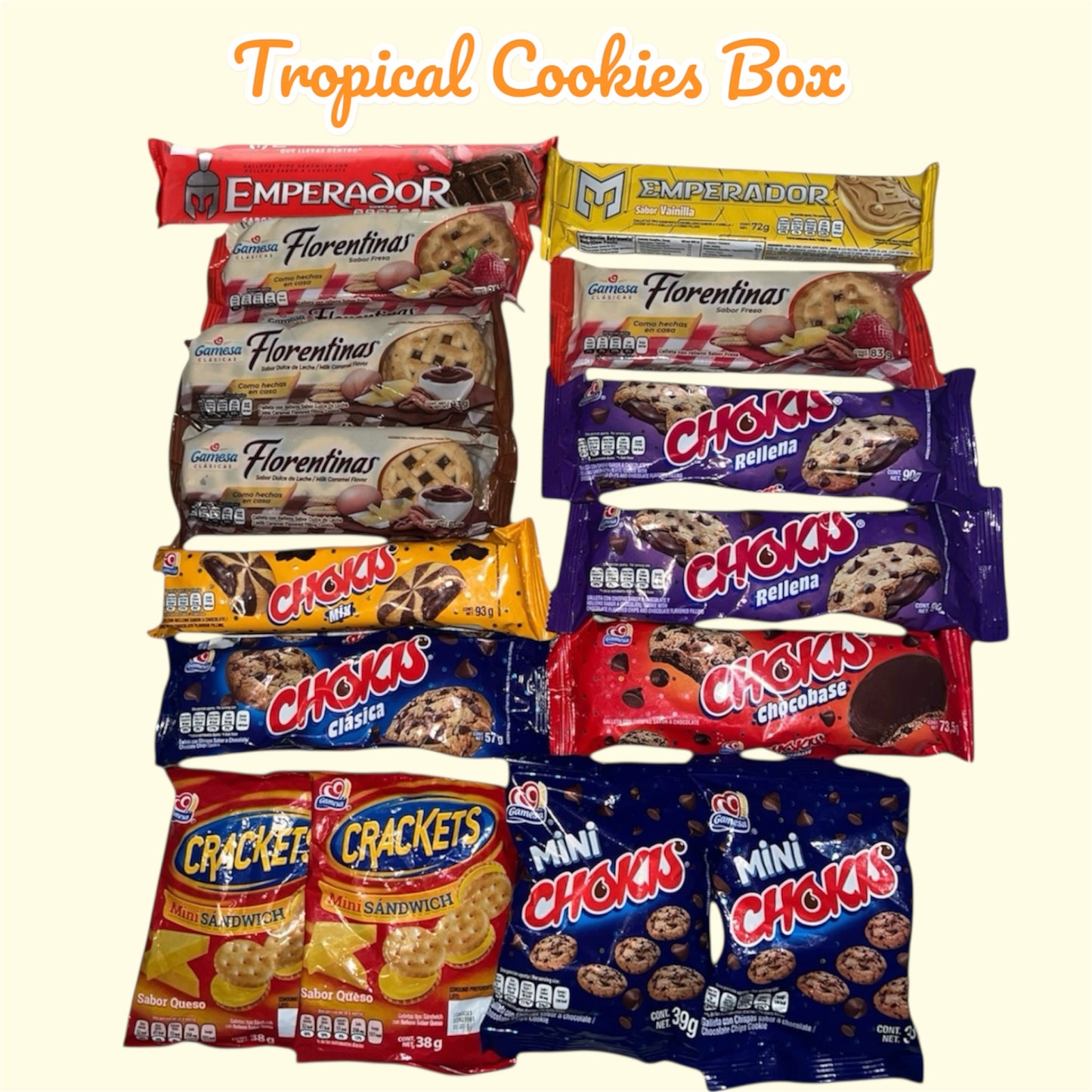 Tropical Cookies Box, 15 ítem, compuestas por las mejores y más sabrosas galletas de la Marca Gamesa