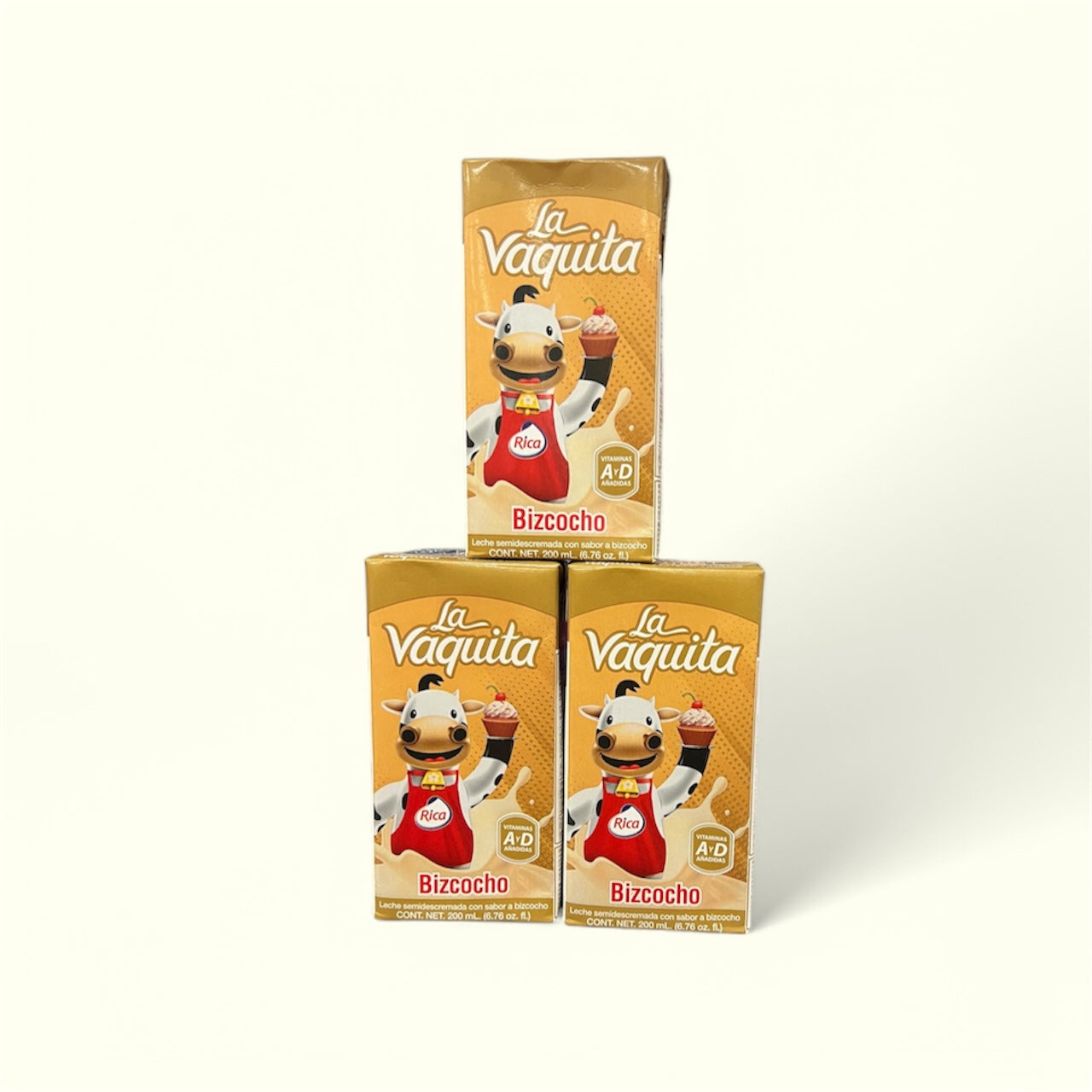 Leche semidescremada Rica, La Vaquita con sabor a Bizcocho 200 ml