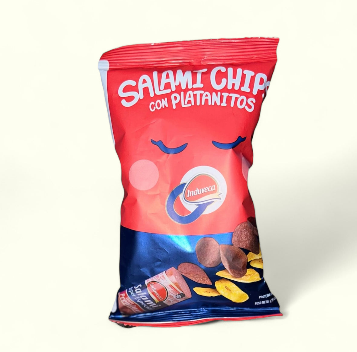 Salami Chips con platanitos, 8 g. Crocante y deliciosa combinación del salami induveca y el plátano