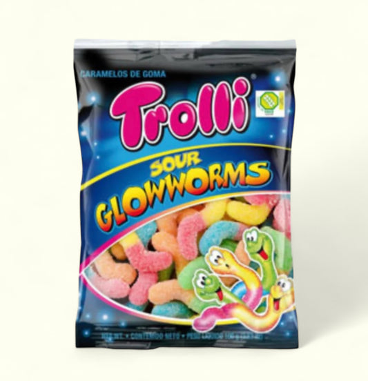 Trolli Gomita Sour Glowworms, 100 g. Gomitas azúcaradas en forma de gusanos con sabor ácido.