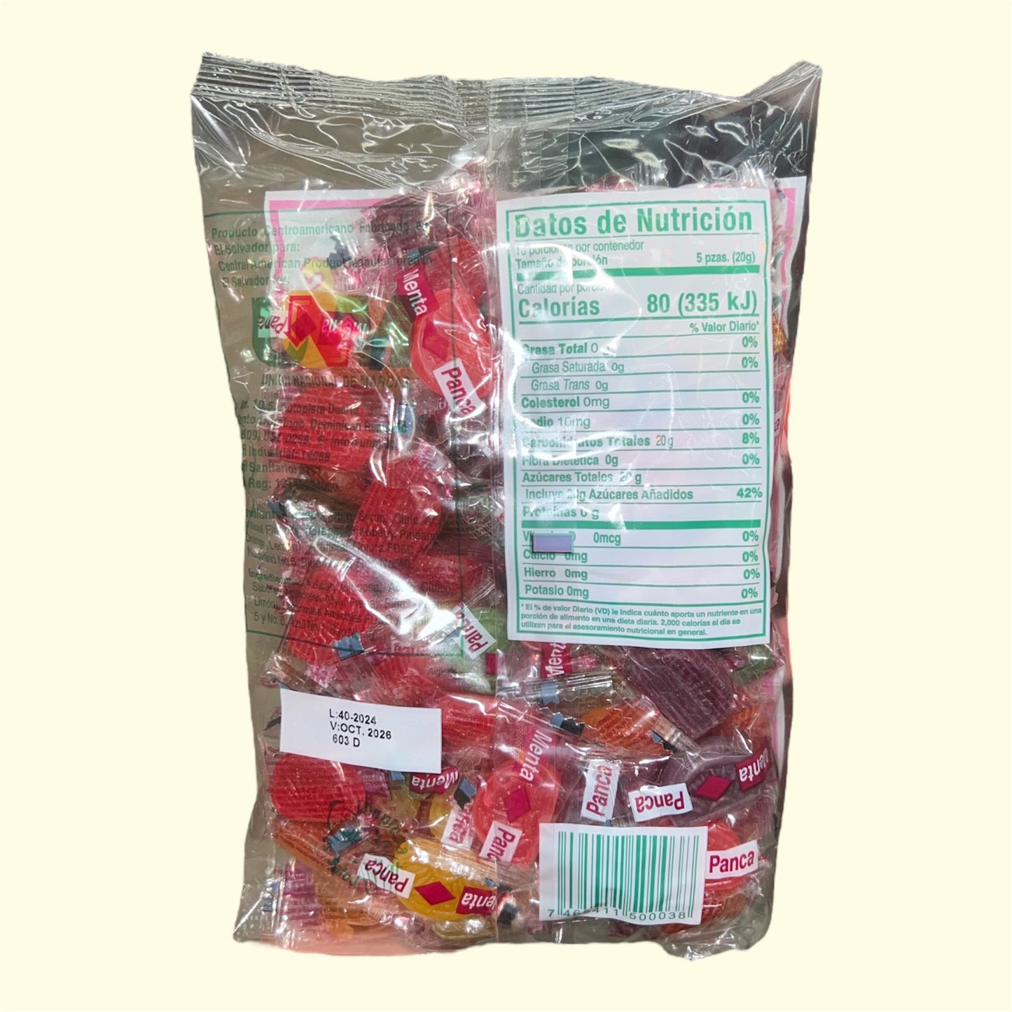 Mentas de Frutas marca Panca, 360 g/ 90 unidades
