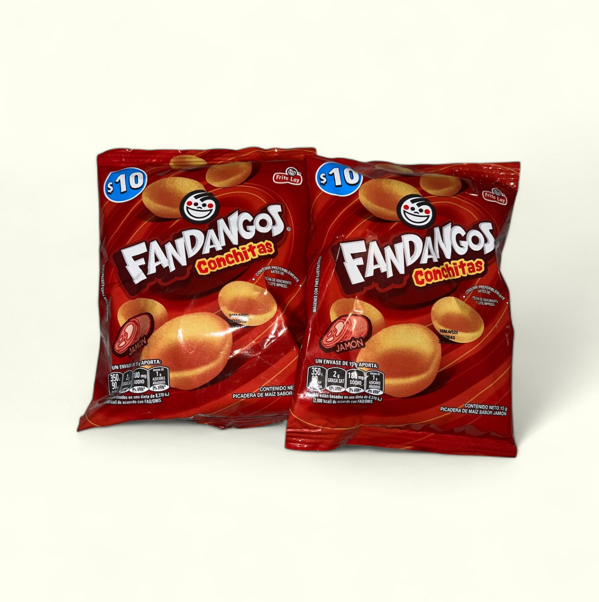 Fandangos Conchitas sabor a Jamón de la Marca Frito Lay , 17 g. Snack Dominicano! Picadera de Maíz sabor a Jamón