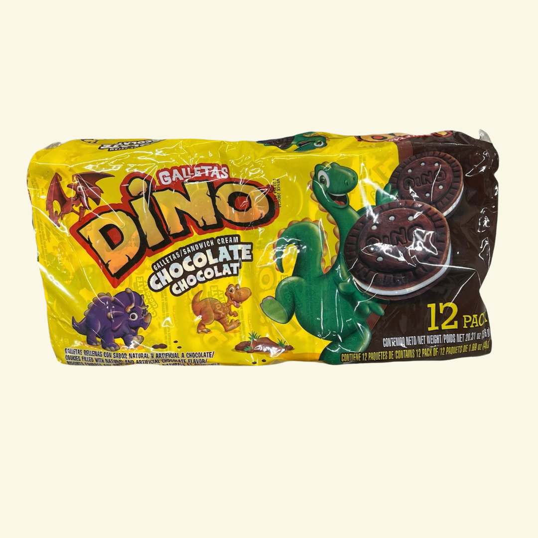 Galletas Dino, 12 Und/Paq, 576 g. Disponible en sus 3 sabores Fresa, Chocolate y vainilla.