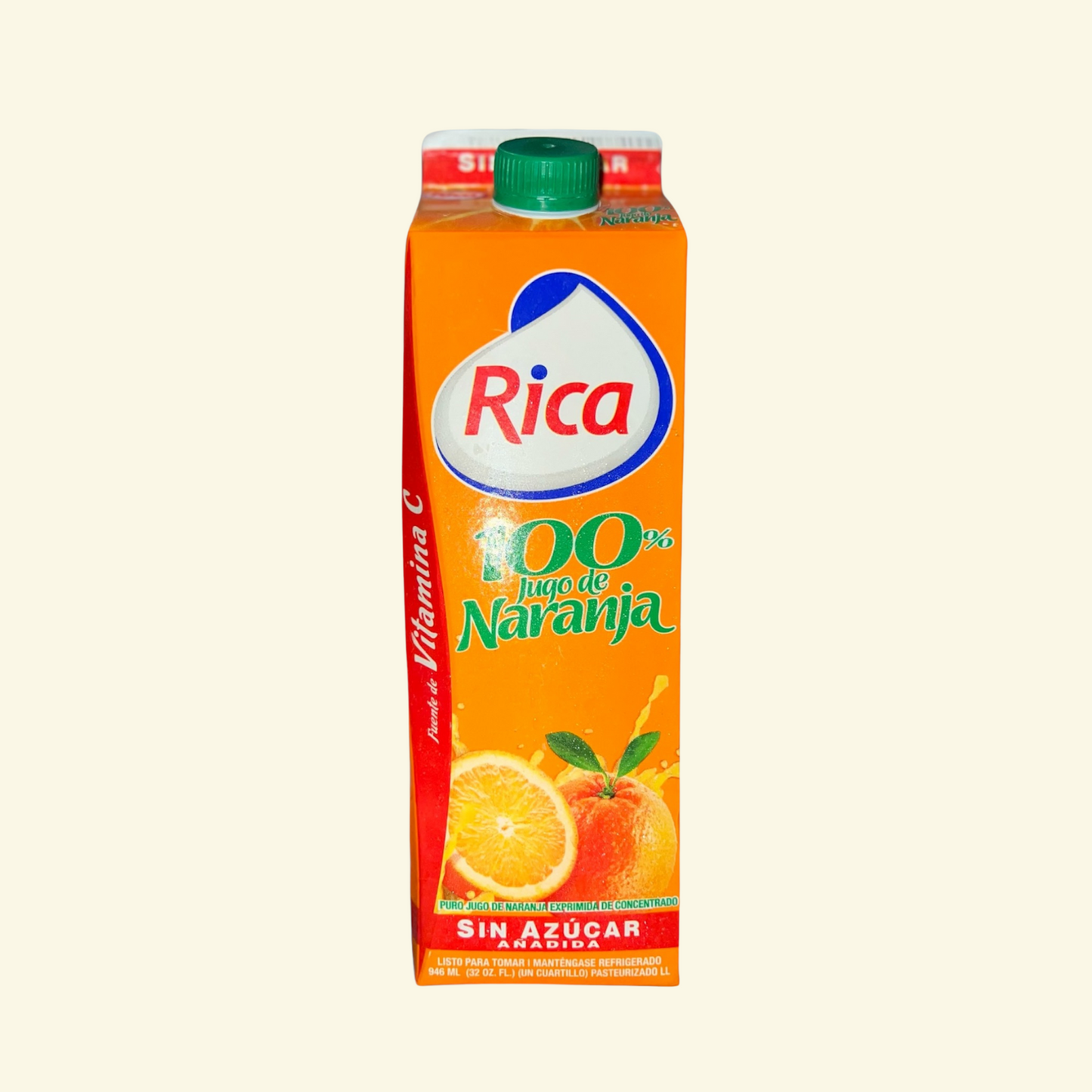 Jugo Rica de Naranja sin Azúcar Añadida, 946 Ml. Fuente rico en vitamina C