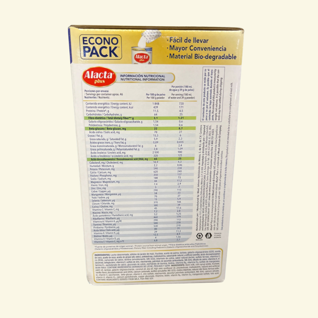 Leche en polvo Alacta Plus. Para un mejor crecimiento y aprendizaje!