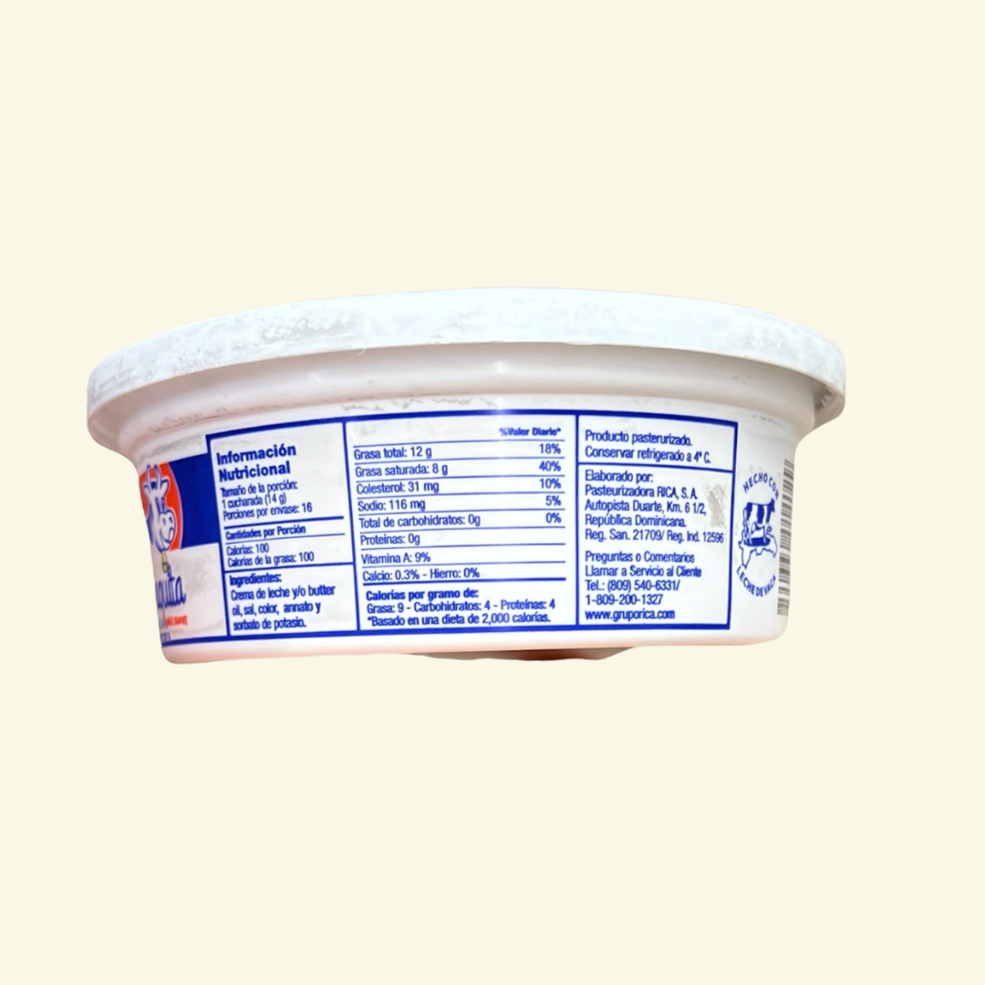 Mantequilla con sal La Vaquita, marca Rica en tarro, 227 g!
