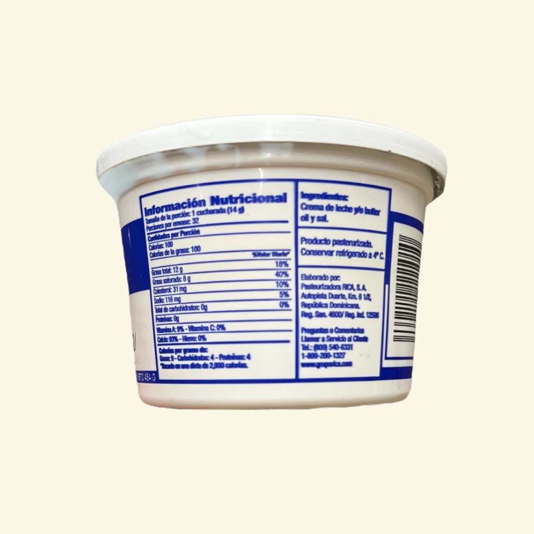 Mantequilla Marca Rica pasteurizada en tarro, 454 g