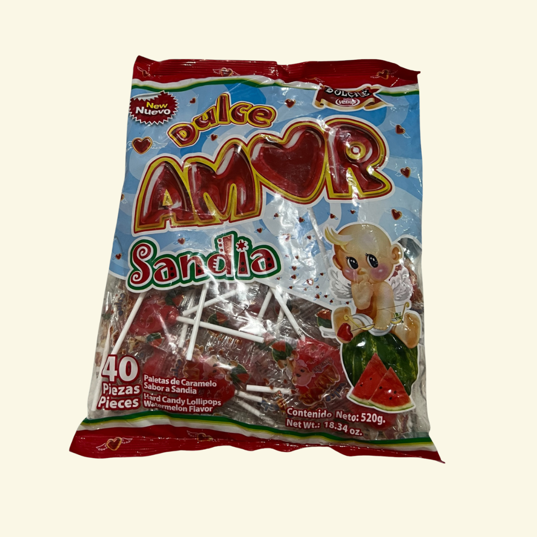 Paleta Dulce Amor Cereza o Sandía, 40 piezas. 480 g. Hard Candy Lollipops Watermelon or Cherry Flavor. 🍒 🍉