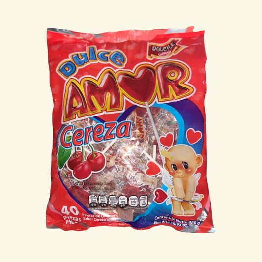 Paleta Dulce Amor Cereza o Sandía, 40 piezas. 480 g. Hard Candy Lollipops Watermelon or Cherry Flavor. 🍒 🍉