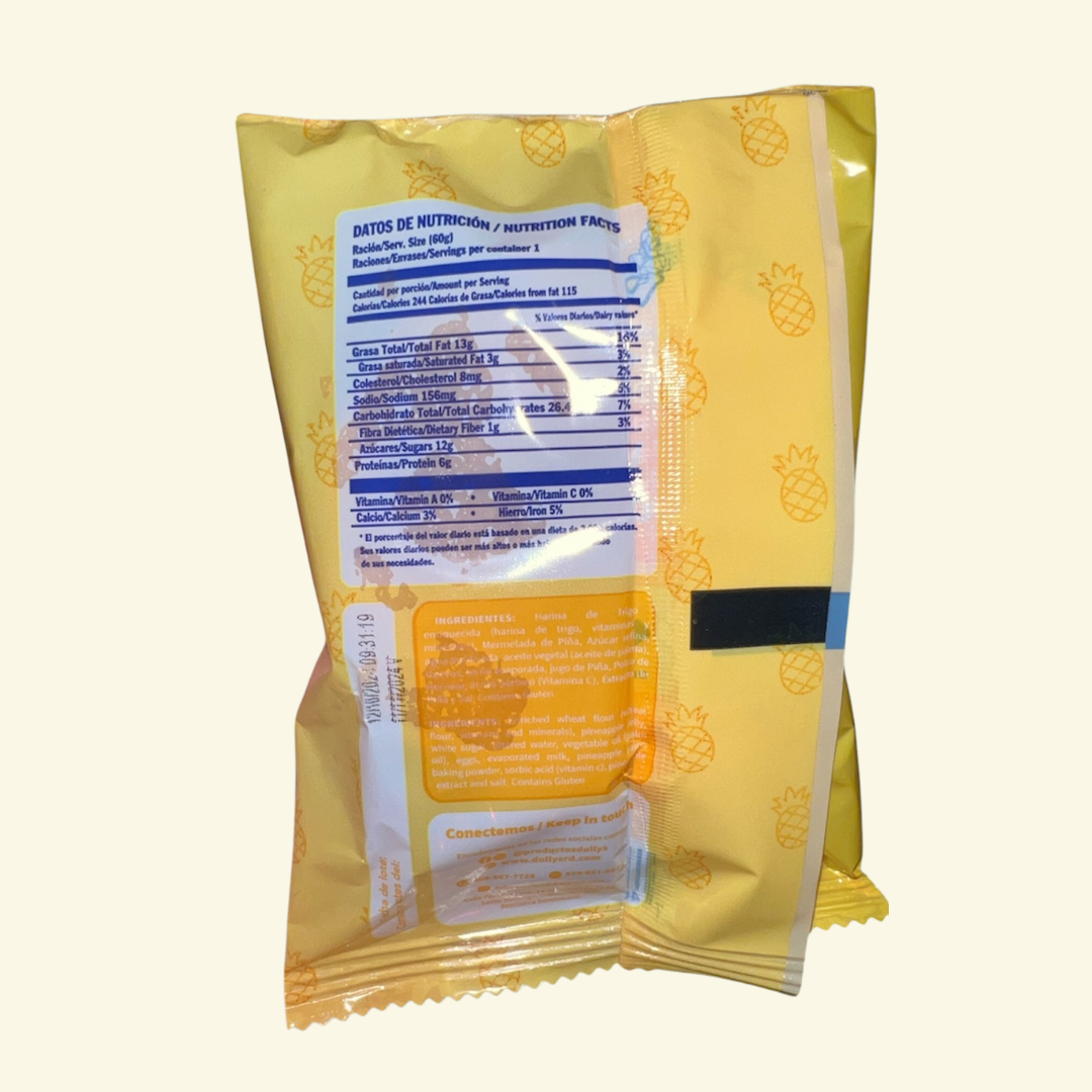 Bizcocho Dolly’s relleno de piña, 60 g. Suave y Esponjoso Bizcocho relleno de Mermelada de piña