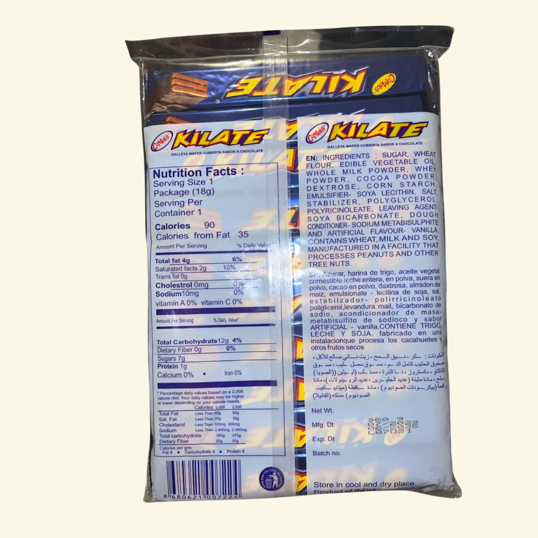 Chocolate Kilate, 20 unidades 360 g. Galleta wafer cubierta de chocolate 🍫