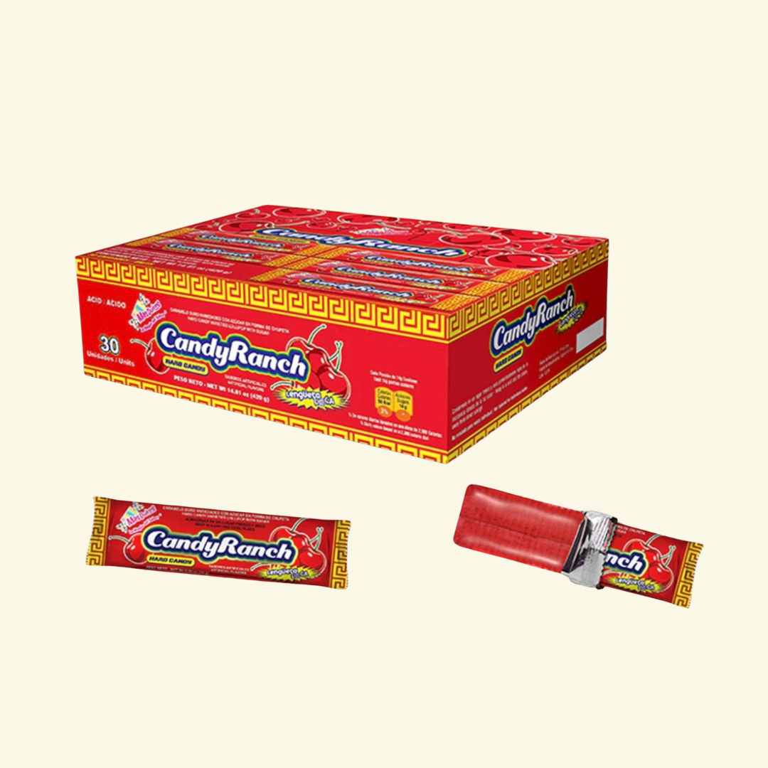 Lengüita candy Ranch sabor a Cereza, puede llegarte en una de sus 2 presentaciones de 60 piezas o 30 piezas!