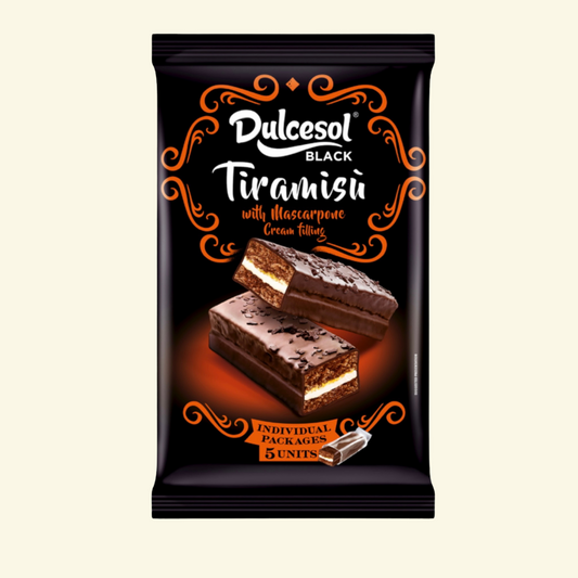 Dulcesol Black Tiramisu, 225 g, with Mascarpone Cream, trae 5 paquetes Individuales