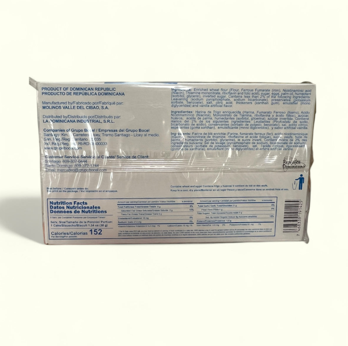 Bizcocho Sponggy, 6 unidades/ 228 g. Bizcochos de masa esponjosa